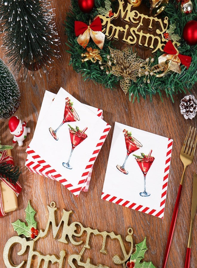 JarThenaAMCS مناديل كوكتيل عيد الميلاد من جارثينا إيه إم سي إس، ٥٠ قطعة، مناديل ورقية للاستخدام مرة واحدة، مخططة باللون الأحمر، مثالية لمشروبات المارتيني، مناسبة لمستلزمات حفلات عيد الميلاد الشتوية، أدوات المائدة، ديكور - Image 4